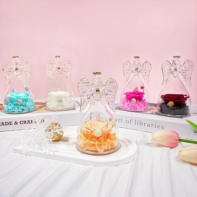 Sunia Preserved Flower Rose Gift for Women - Mother's Day Birthday Gifts for Mom Wife Grandma, Glass Angel Figurines Forever Real Roses Gifts for Her Valentine Day Thanksgiving﻿ (Champagne)