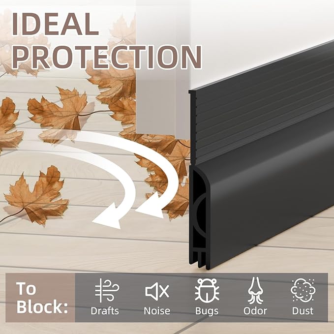 Weather Stripping Door Seal, Under Door Gap Filler, Draft Blocker Soundproof (78", Black)