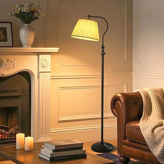 Floor Lamp with Fabric Shade,12W Smart Remote and Bluetooth Dimmable, Standing Lamps for Living Room Corner Bedroom Bedside Farmhouse Office,Modern Rustic Vintage Tall Reading Light