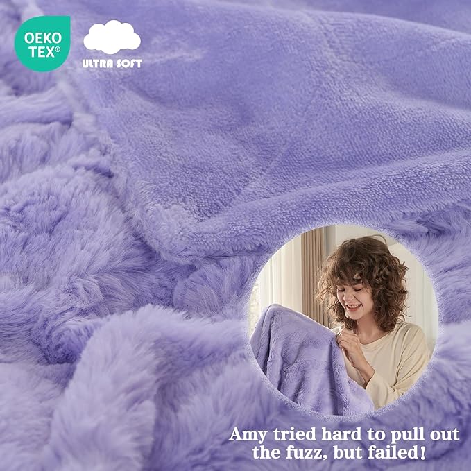Krifey Faux Fur Throw Blanket for Couch, 3D Marble Texture Soft Throws, Cozy Fuzzy Plush Thick Warm Blanket, Christmas Birthday Gifts for her Girls Women Mom, Light Purple, 50x60in