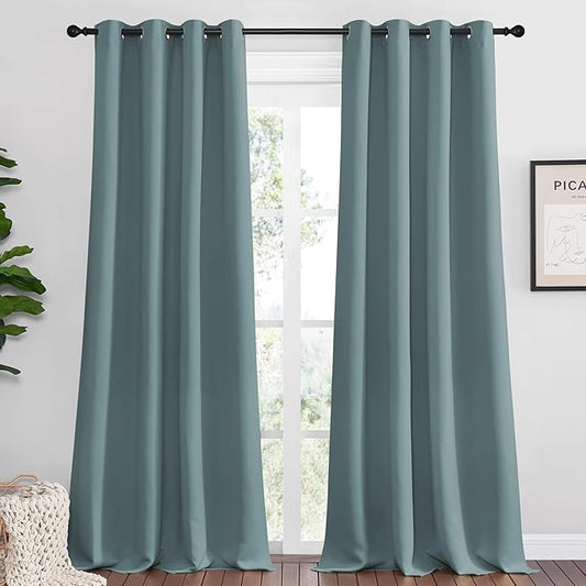 NICETOWN Modern Blackout Curtains Noise Reducing, Greyish Blue, 2 Panels, W55 x L108 -Inch, Thermal Insulated and Privacy Room Darkening Drape Panels for Boy's Guest Room Door Window