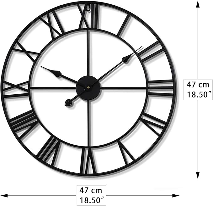 Large Wall Clocks for Living Room Decor, 18 Inch Round Black Metal Silent Non Ticking Battery Operated Jumbo Numerals Modern Vintage Decorative Clock Wall for Bedroom,Kitchen,Office,Farmhouse