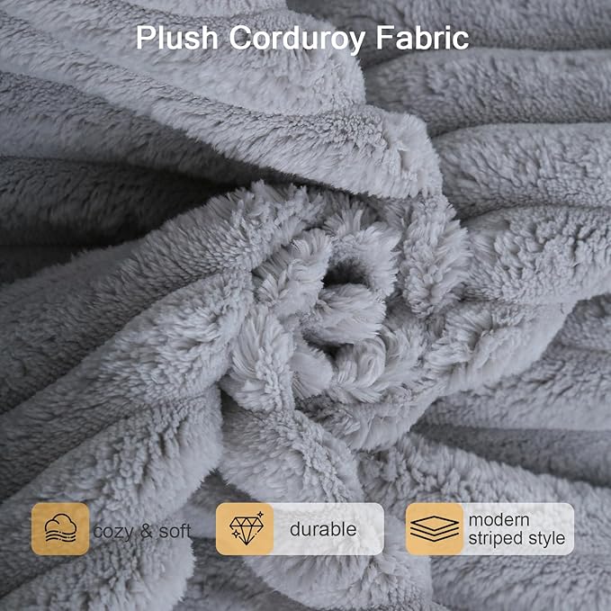 MeMoreCool Square Stuffed Pouf Ottoman Foot Rest, Stripe Furry Floor Pouf Foot Stool with Foam Chunk Filling, Soft Fluffy Stuffed Ottoman Footrest for Living Room, Faux Fur Grey