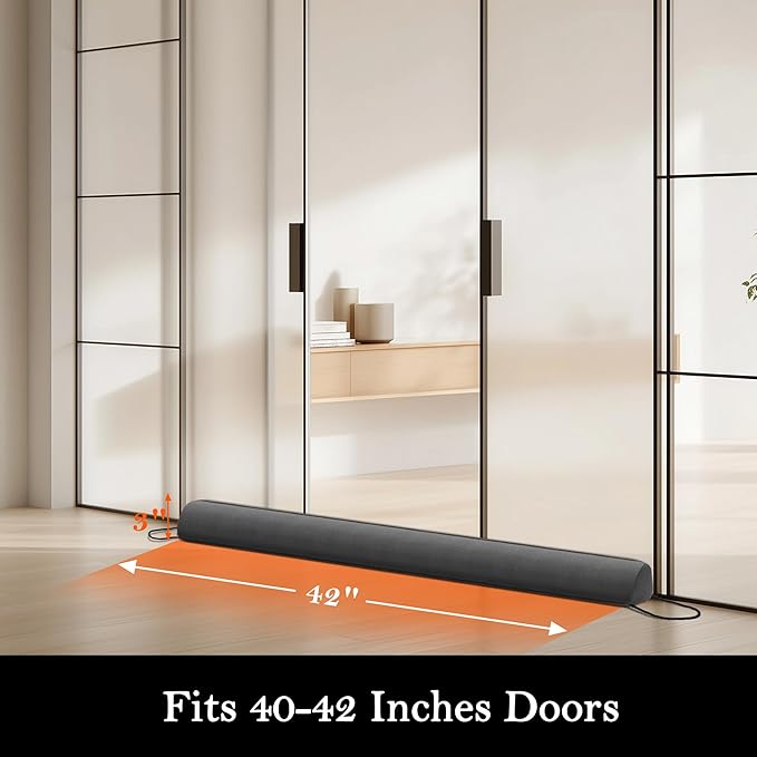 Sunolga 42" Door Draft Stopper Blocks Hot Cold Air with Removable Washable Cover for Gaps Up to 3", All-Season Noise and Wind Seal for The Bottom of Door and Window, Gray