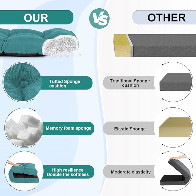 Bench Cushion 48 Inch - Chenille Fabric, High-Density Foam, Non-Slip Bottom, Soft Durable Indoor Tufted Long Seat Cushion for Window Garden Furniture (Teal, 48x16x4 Inch)