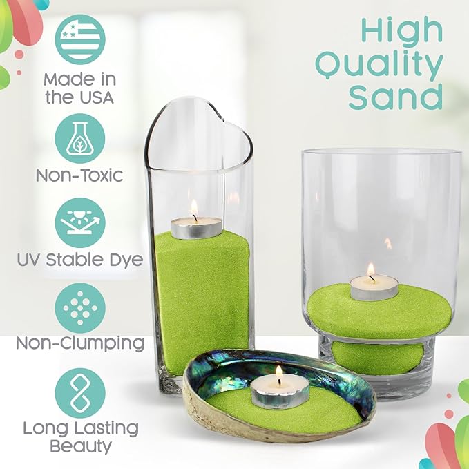 Kiwi Green Unity Sand, 1 LB (16 oz), Colored Sand for Weddings, Vase Filler, Home Décor, Crafts, and More