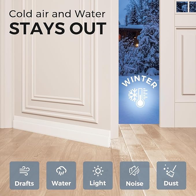 GroTheory 6 Pack Door Draft Stopper, Under Door Sweep for Exterior & Interior Doors, Weather Stripping Door Seal, Garage Window Blocker Noise Cold Air Insulation, Draft Guard White 2" W x 39" L