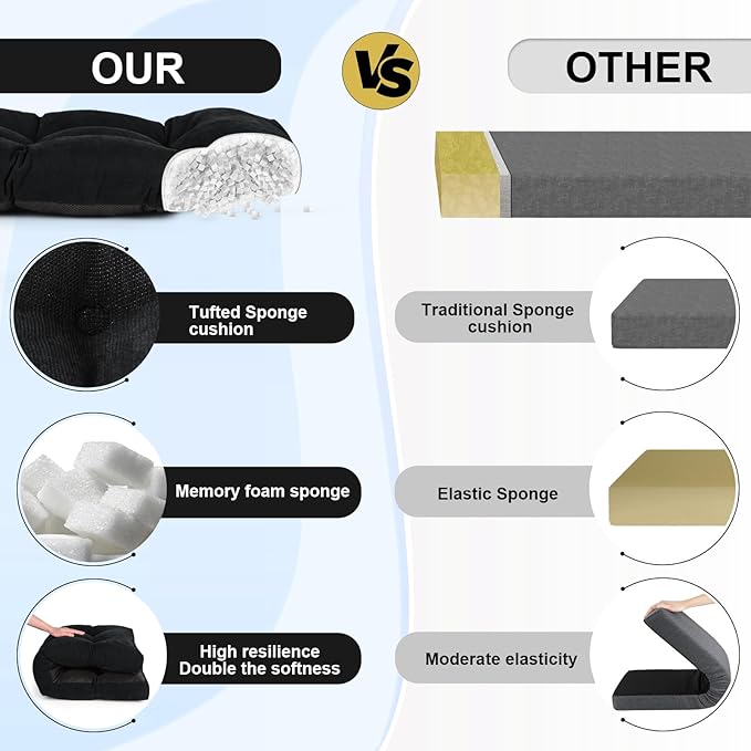 Bench Cushion 45 Inch - Chenille, High-Density Memory Foam, Non-Slip Bottom, Soft Durable Indoor Tufted Long Seat Cushion for Window Garden Furniture (Black, 45x18x4 Inch)