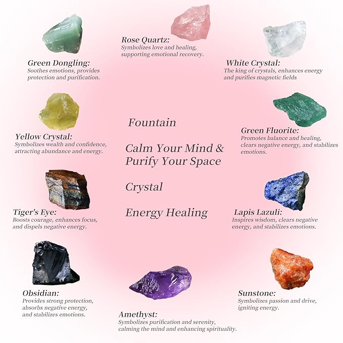 Tabletop Bonsai Tree Fountain with LED Lights, Rock Waterfall and Fog Mist(Free 10 PCS Crystals)