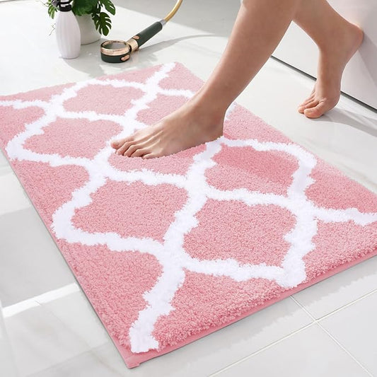 OLANLY Bathroom Rugs 30x20, Soft and Absorbent Microfiber Bath Rugs, Non-Slip Shaggy Shower Carpet, Machine Wash Dry, Bath Mats for Bathroom Floor, Tub and Shower, Pink