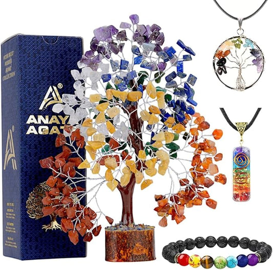 7 Chakra Healing Crystal Tree of Life Kit, Spiritual Decor for Home and Office, Feng Shui Money Bonsai Tree, Positive Energy Birthday Gifts for Women, Mom, Sister and House Warming Decoration