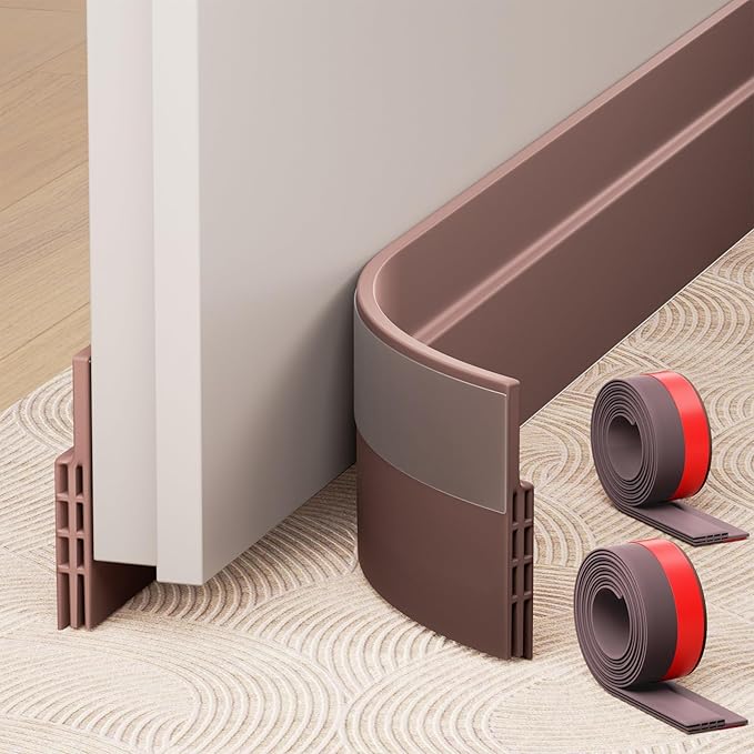 Hojoy 2 Pack Under Door Draft Stopper, Adjustable Door Sweep Anti-Collision Strong Adhesive Weather Stripping Tape Soundproof Draught Stoppers 2" W x 39" L, Brown