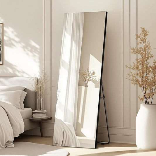 Kosmonia 64x20 Frameless Full Length Silver Coating Mirror w/Distortion Free, HD Reflection &Anti Desilvering, Tempered Glass & Shatter Proof Film Doubling Safety, Easy Setup w/Stand, Wall/Standing