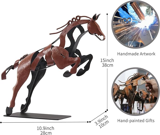 Horse Statue, Unique Metal Art Handmade Sculpture for Home Decor, Rustic Decor, Gifts for Horse Lovers (Brown)