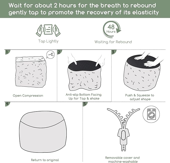 HIGOGOGO Round Stuffed Pouf Ottoman, Long Faux Fur Poufs with Foam Chunk Filling, Fluffy and Furry Pouf Foot Stool Storage Ottoman, 20 X 15 Floor Poufs Foot Rest for Living Room, Black