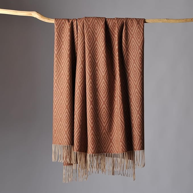 CUDDLE DREAMS Premium Cashmere Throw Blanket with Fringe, Luxuriously Soft (Diamond Ochre)