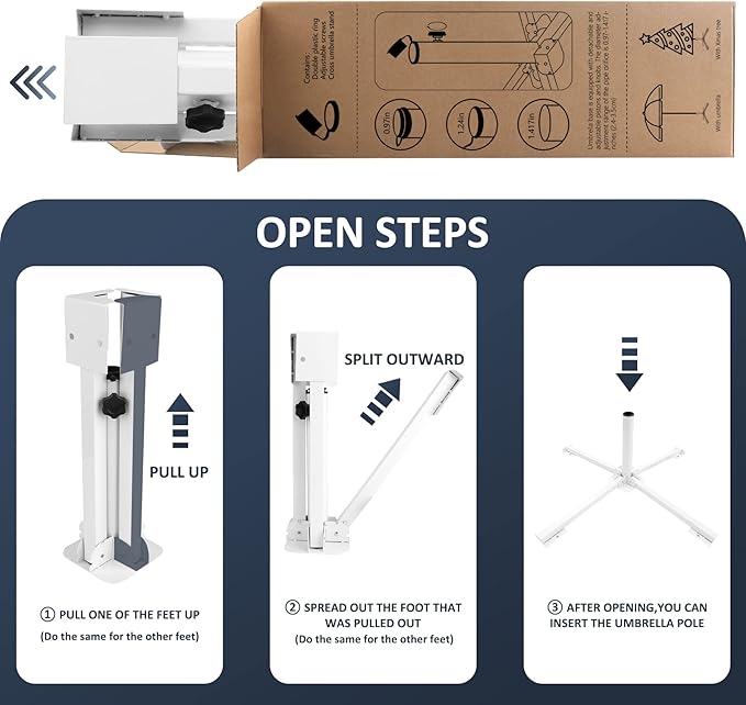 Umbrella Stand Fit 6 7 8 Feet Sunshade 1.0"-1.42" Inch Pole for 6 ft Parasol Portable Storage Beach Umbrella Stand Umbrella Base Holder,White