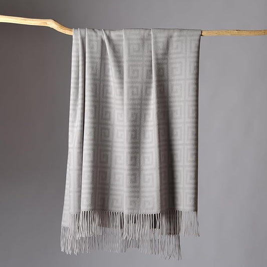 CUDDLE DREAMS Premium Cashmere Throw Blanket with Fringe, Luxuriously Soft (Greek Key)
