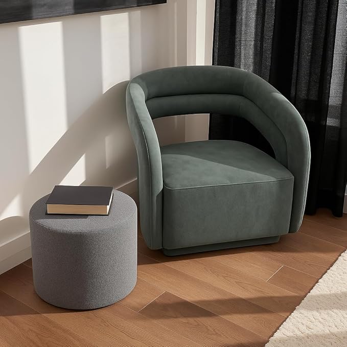 Round Pouf Ottoman and Foot Rest, Soft Boucle Footstool Ottomans for Living Room, Comfort Sponge Stuffed Poofs for Couch Desk Resting Your Feet, Grey(17.1" D x 17.1" W x 14" H)