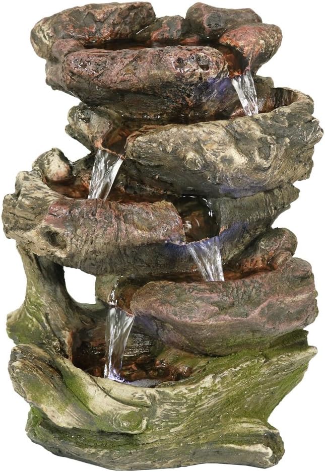 Sunnydaze Tabletop Water Fountain - Relaxing Indoor Desktop Water Feature - Rock Fountain with LED Lights - Office, Bedroom, Living Room
