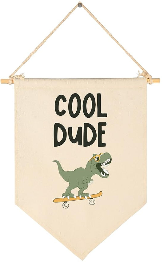 Dinosaur Skateboard Idea-Sign Above Crib-Baby Flag Wall Decor Gifts for Baby Boys Kids-Canvas Hanging Pennant Banner Wall Sign Gifts for Nursery Baby Room Playroom Bedroom Front Door