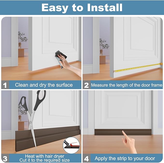 Door Draft Stopper, Adjustable Door Sweep for Bottom of Door, Under Door Gap Filler for Exterior & Interior Doors, Weather Stripping Seal Blocks Noise and Cold Air (39Inch, Brown)