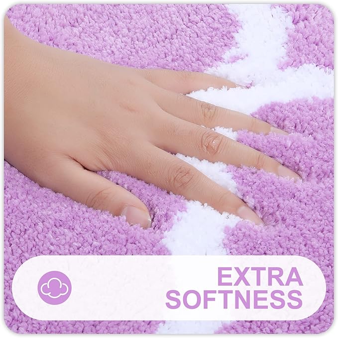 OLANLY Bathroom Rugs 24x16, Soft and Absorbent Microfiber Bath Rugs, Non-Slip Shaggy Shower Carpet, Machine Wash Dry, Bath Mats for Bathroom Floor, Tub and Shower, Light Purple