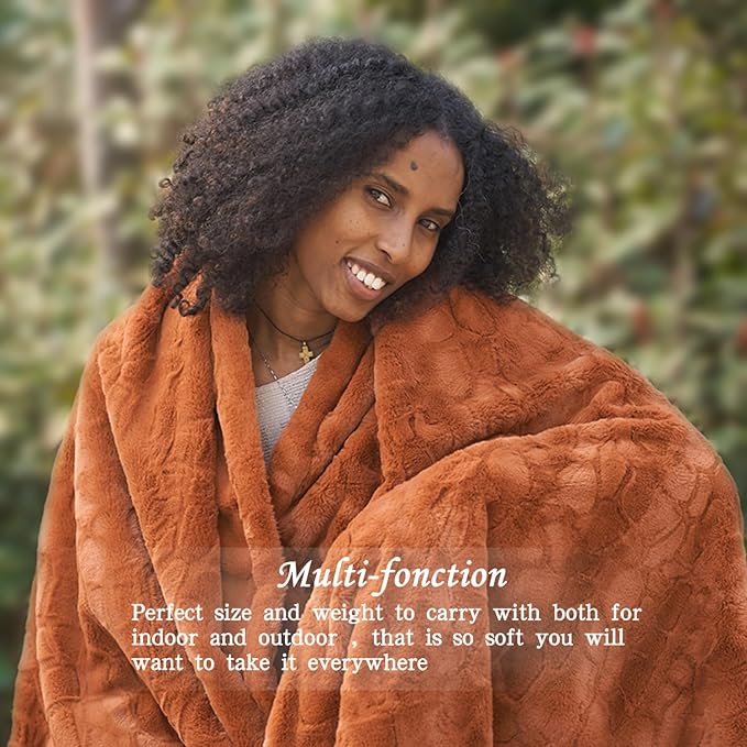 Krifey Faux Fur Throw Blanket, Super Soft Cozy Blanket, Luxury Fluffy Blanket Warm Bed Throw, Plush for Women, Camel 50" x 60"