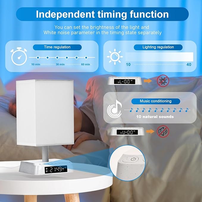 Wake up Light Alarm Clock Sunrise Alarm Clock lamp Sound and Light Awakening Bioclock Adjustment LED lamp Built-in White Noise APP Control Bedside Table Lamp for bedrooms