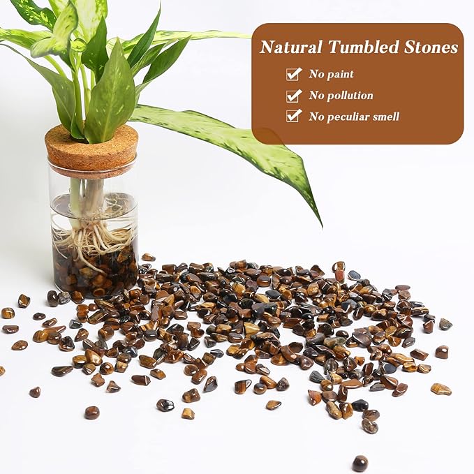 QICQDRAM Polished Gem Stones Rocks Crystals 0.9 Lb/405g Natural Tumbled Stones Tiger's Eye Crystal Chips Bulk for Healing Crystals & Fish Tank Rocks Gravel, Vase Filler, Plants Decor