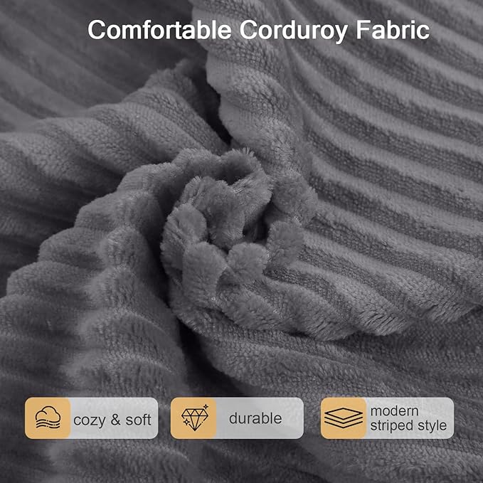 MeMoreCool Square Stuffed Pouf Ottoman Foot Rest, Corduroy Floor Pouf Foot Stool with Foam Chunk Filling, Soft Stuffed Ottoman Footrest for Living Room, Dark Grey