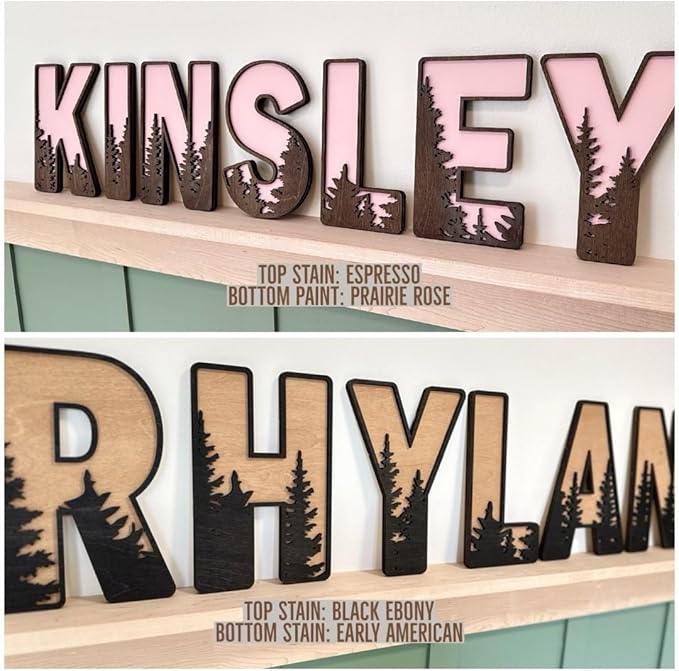 Name Sign For Nursery, Boho Nursery Sign, Family Name Signs, 3D Wall Art for Children & Kids Rooms, Baby Shower, First birthday gift (Woodland)