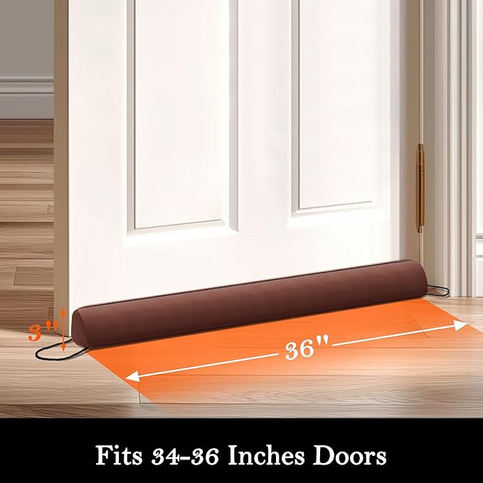 Sunolga 36" Door Draft Stopper Blocks Hot Cold Air with Removable Washable Cover for Gaps Up to 3", All-Season Noise and Wind Seal for The Bottom of Door and Window, Brown