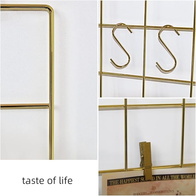 Grid Wire Board,for Memo Picture Panel Wall Decoration for Room Office Mat Photo Hanging Art Display Frames Desk Storage Organizer,17.3" x 11.8"(2Pack) (Gold)