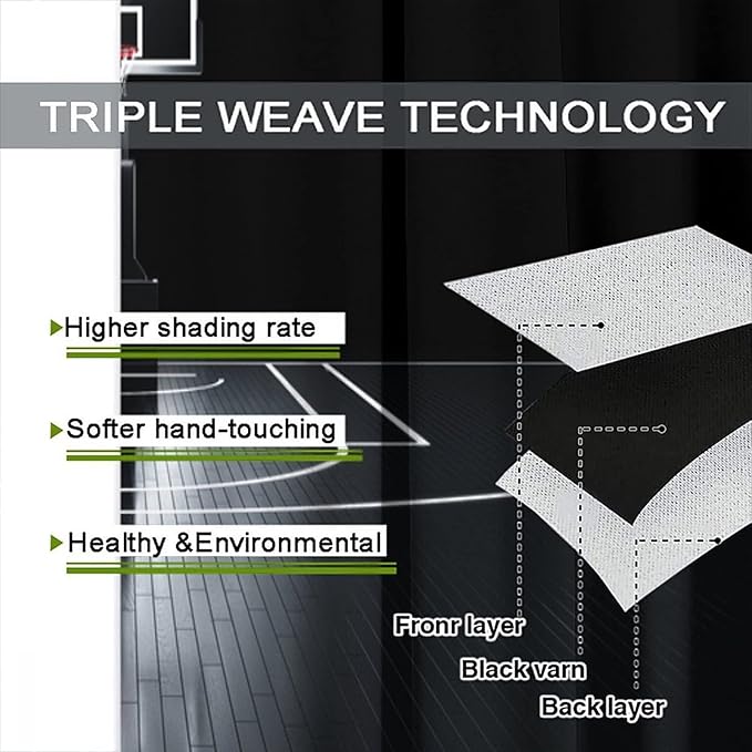 JESTRONRY Basketball Sports Curtain,Basketball Court Sports Theme Room Darkening Door Window Rod Pocket Curtain for Teen Boys Bedroom Living Room Decor W72xL63in