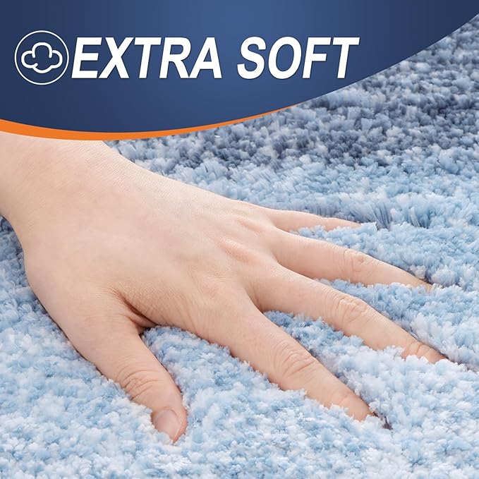 OLANLY Bathroom Rugs Sets 4 Piece, Soft Microfiber Absorbent Bath Mat, U-Shaped Contour Toilet Mat and Toilet Lid Cover, Quick Dry, Machine Washable, Toilet Cover and Rug Set for Bathroom, Blue