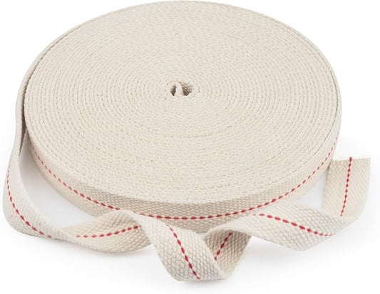 SWATOM Oil Lamp Wicks 33 Feet Roll 7/8 Inch Oil Wick for Lamps Cotton Lantern Kerosene Wick Replacement with Genuine Red Stitch