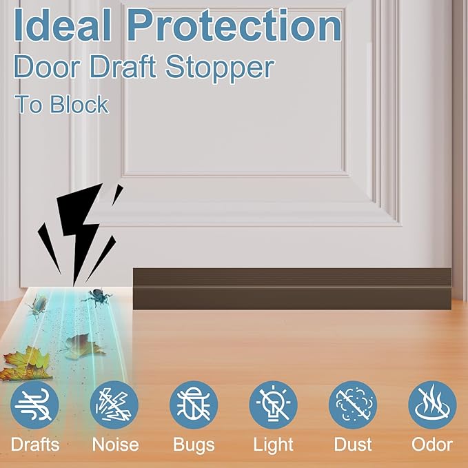 Door Draft Stopper, Adjustable Door Sweep for Bottom of Door, Under Door Gap Filler for Exterior & Interior Doors, Weather Stripping Seal Blocks Noise and Cold Air (78Inch, Brown)