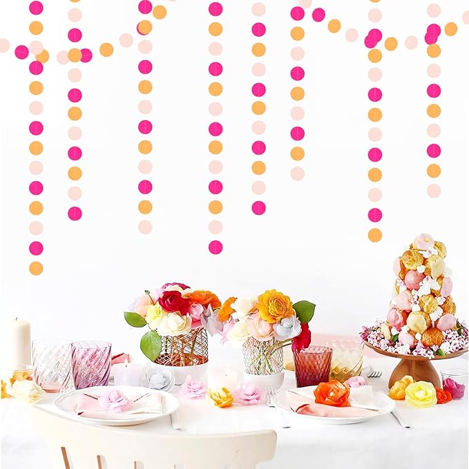 Hot-Pink Burnt-Orange Fall Party-Decorations Garland - 64Ft Birthday Baby Shower Paper Streamers Banner,Sunset Autumn Thanksgiving Bridal Wedding Graduation Backdrop Decor Ouruola