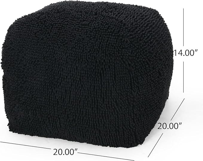 Foamma Pouf Ottoman 20" 20"x14", Charcoal - Square Ottoman Foot Rest for Living Room and Bedroom, Spongy Pouf Footstool with Microfiber Chenille Cover, Foot Rest for Couch with Removable Cover