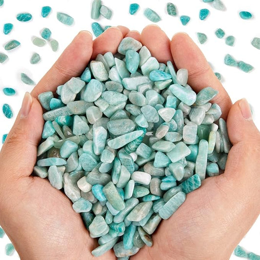 QICQDRAM Natural Green Amazonite Crystals Bulk 0.9 Lb/405g Small Tumbled Chips Crystal Stone Decorative Pebbles for Home Decoration & Fish Turtle Tank, Vase Filler, Plants Decor