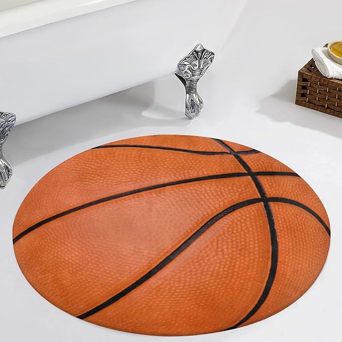 Basketball Rug - Sports Themed Round Rug Basketball Carpet 4x4ft Circle Area Rugs for Boys Bedroom Bedside Living Room Decor