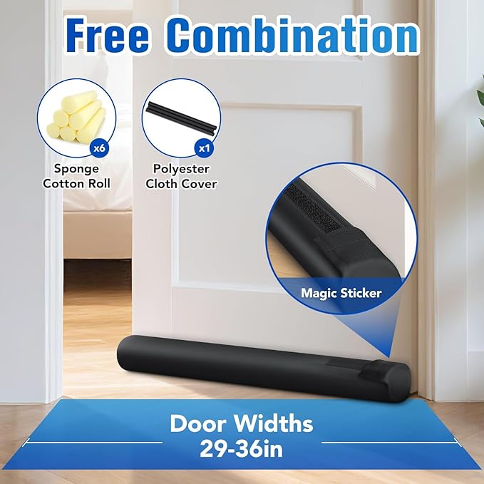 Under Door Draft Stopper for Bottom of Door, Weather Stripping Door Seal, Covers Gap Up to 2.36", Adjustable Door Sweep for Interior Doors and exterior Cold Air, Noise, Dust, Light (Black)