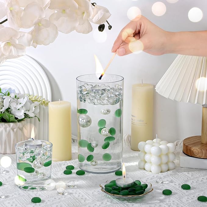 SUREAM Green Flat Marbles, 0.8LB Pebbles for Vases, Glass Gems for Crafts, Glass Marbles Bulk for Aquarium Table Scatter Party Home Wedding Centerpieces Decor