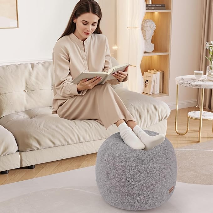 MeMoreCool Stuffed Round Pouf Ottoman Foot Rest, Floor Pouf Foot Stool with Soft Foam Chunk Filling, Small Round Ottoman Footstool Circle Footrest for Living Room, Light Grey