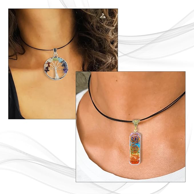 Seven Chakra Healing Crystal Tree Kit with 7 Chakra Bracelet and 2 Pendant Necklace - Gemstones Money Bonsai Tree Decor for Spiritual Good Luck Gift, Birthday Gift for Women, Men, Home, Office