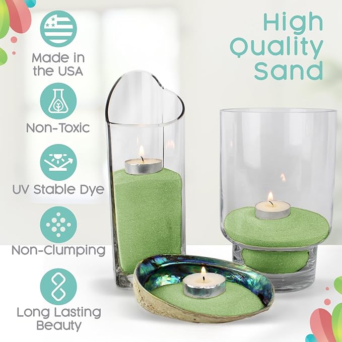 Meadow Green Unity Sand, 1 LB (16 oz), Colored for Weddings, Vase Filler, Home Décor, Craft, Aquarium, and More