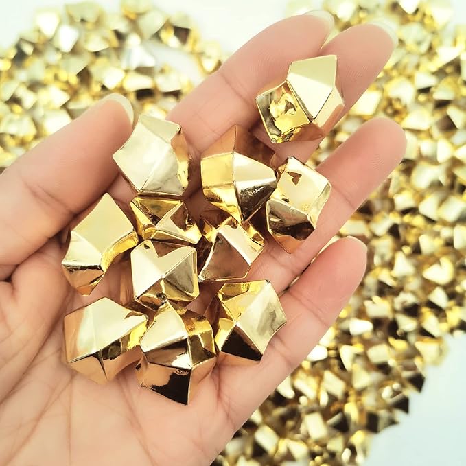 Fake Ice, 16 * 22mm 250 PCS, Gold Fake Ice Cubes, Acrylic Ice Cubes Clear Rocks Fake Diamonds Clear Acrylic Vase Filler