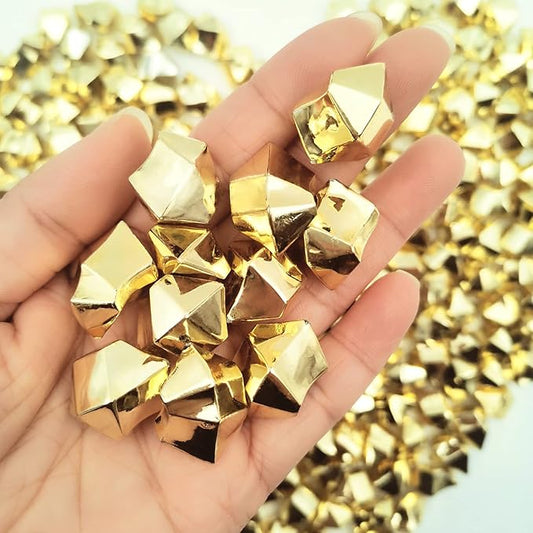 Fake Ice, 16 * 22mm 250 PCS, Gold Fake Ice Cubes, Acrylic Ice Cubes Clear Rocks Fake Diamonds Clear Acrylic Vase Filler