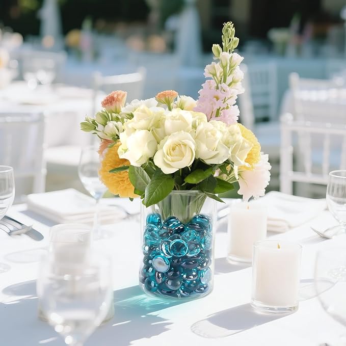 SUREAM 1 LB Marbles for Vases, Blue Glass Beads Bulk for Vase Fillers, Flat Glass Marbles for Aquariums, Hydroponics Plants, Home Decor, Christmas DIY Craft